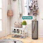 viewcare White Small Shoe Rack for Entryway,2-Tier Bamboo Shoe Organizer for Hallway Closet, Free Standing Shoe Racks for Indoor Outdoor - Image 2