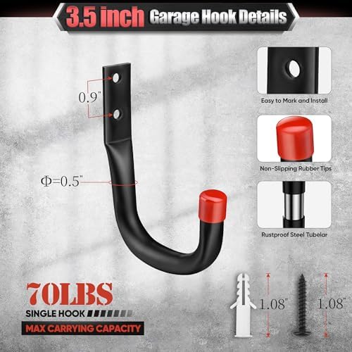 Nacial 10 Pack Heavy Duty Garage Hooks, 15" & 3.5" Wall Hooks with EVA Pads - Image 4