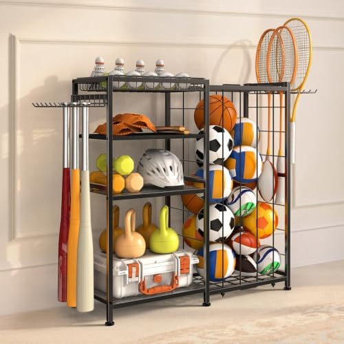 Garage Ball Storage Rack, Sports Equipment Organizer for Gear and Toys by YAHKBTENBrand