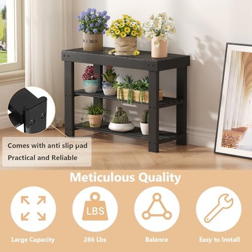 Sweetcrispy 3-Tier Shoe Rack Bench for Entryway, 27 Inches, Black - Image 5