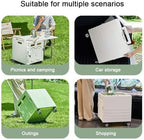Foldable Rolling Wagon Cart with Table, Portable Utility Trolley(White) - Image 6