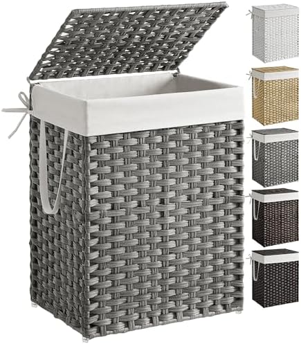 SONGMICS Laundry Hamper with Lid, 23.8 Gal (90 L) Synthetic Rattan,Foldable by Unknown