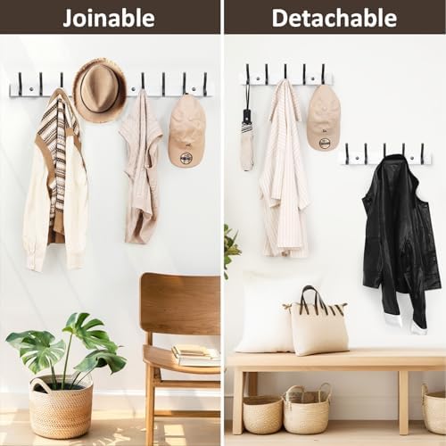 Optish Coat Rack Wall Mount, 16.5 Inches Wood Coat Hooks Wall Mount, Wall Coat Rack with 5 Hooks, Hat Rack Wall Hooks for Hanging Coat, Bag, Towel (2Pack, White) - Image 5