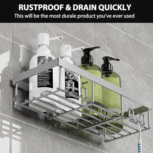 Moforoco Shower Caddy Shelf Organizer Rack, Self Adhesive Black Bathroom Shelves Basket, Home Farmhouse Wall Inside Organization and Storage Decor Rv Accessories, First Camper Apartment Essentials - Image 3