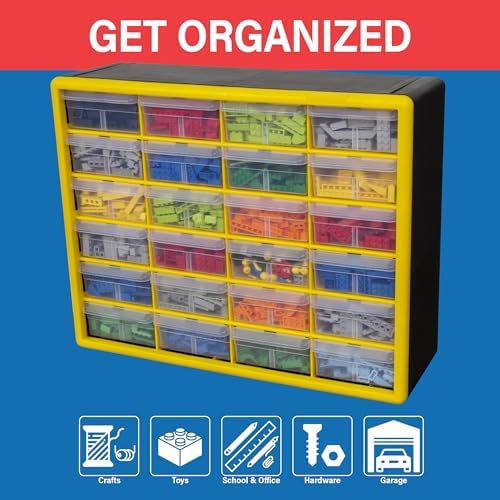 Akro-Mils 24-Drawer Plastic Storage Cabinet, 20"W x 6"D x 16"H, Yellow - Image 4