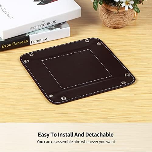 YAPISHI Valet Tray Leather Catchall Jewelry Tray Dice Box Bedside Tray Key Phone Coin Change Watches and Candy Holder Sundries Entryway Tray - Image 4