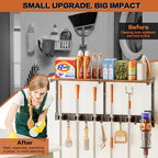 Broom Holder Wall Mount with Cleaning Supplies Organizer, Laundry Room Organization and Storage Shelves with Mop Hanger Rack Gripper Hooks, Utility Shelf Closet Organizer for Home Garage Kitchen - Image 4