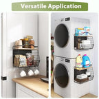 Wawocs Magnetic Shelf for Fridge with Wood Lid, 2 Tier Fruit Baskets Wall Mounted Hanging Basket with 4 Hanger Hooks, Potato and Onion Magnetic Storage Bins for Kitchen Counter, Refrigerator, Cabinet - Image 4