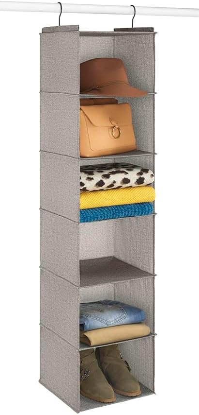 Whitmor Hanging Accessory Shelves - 6 Section Closet Organizer - Light Grey - Image 4