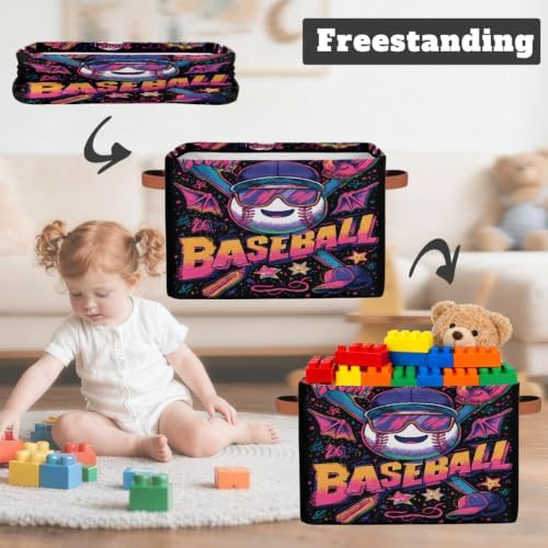Baseball Storage Basket Toy Storage Bins Collapsible Cube Organizer - Image 3