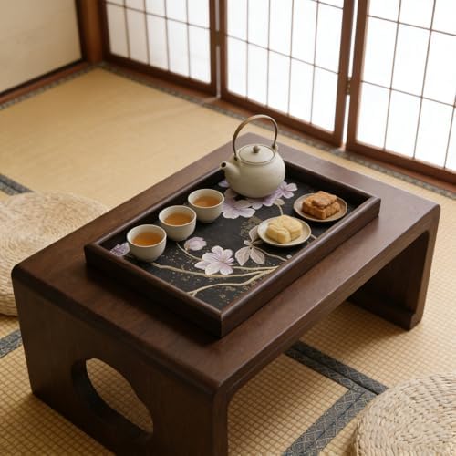 Wooden Valet Tray with Floral Base, Black Vintage Blossoms - Image 5