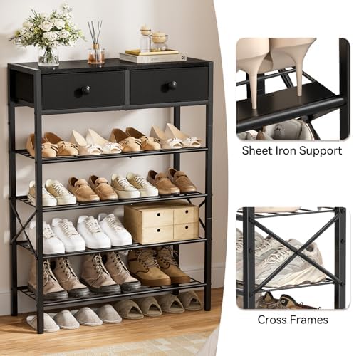5 Tier Shoe Rack with 2 Drawers, 16-20 Pairs Charcoal - Image 6