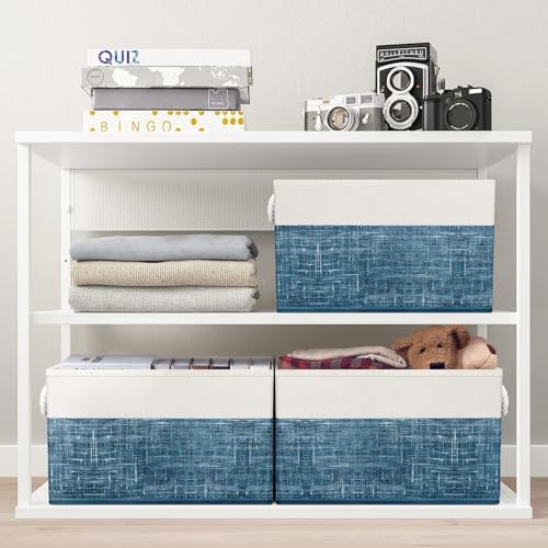 Fab totes Storage Bins 3-Pack, Foldable Storage Baskets for Organizing Toys, Books, Shelves, Closet, Large Storage Box with Rope Handles, Sturdy Organizer Bins, White & Blue - Image 6
