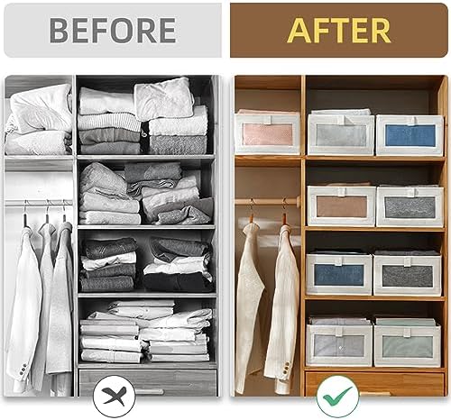 Linen Closet Organizers And Storage, 10 Pack Closet Storage Bins Linen Closet Baskets for Closet Organization Foldable Closet Organizer Bins with Clear Window For Organizing Clothing, Shelves, Jeans - Image 3