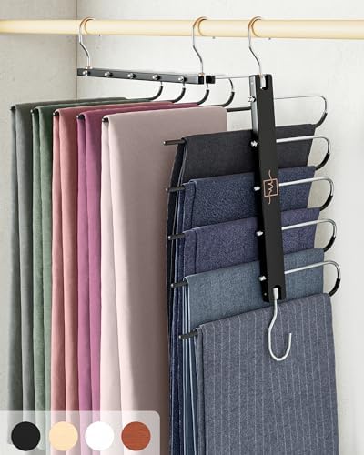 MORALVE Pants Hangers Space Saving - 4 Pack European Beechwood Scarf and Jean Hangers - Closet Organizer and Space Saver Pant Rack, Leggings Hanger, and Scarf Holder with 360° Swivel Hook by MORALVE