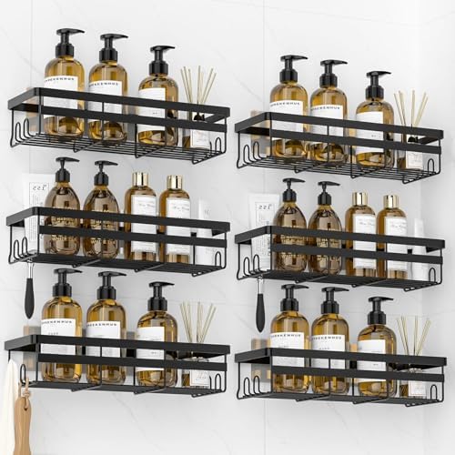WOWBOX 6 Pack Adhesive Shower Caddies, No Drill Bathroom Shelves, Large by WOWBOX