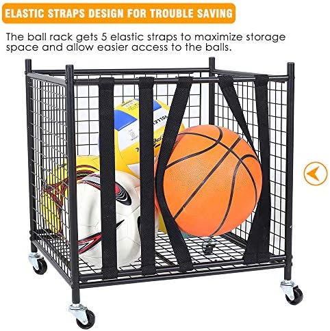 Snail Garage Sports Equipment Storage Organizer Sports Ball Storage Rolling Cart with Basket and Hooks Lockable Sports Ball Cage Storage Rack for Garages, Playgroup, Gym and Schools, Black - Image 4
