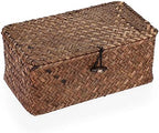 Hipiwe Wicker Shelf Baskets Bin with Lid, Handwoven Seagrass Storage Boxes - Image 6