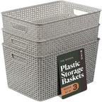 BINO | Plastic Storage Baskets, 22 Liter - 3 Pack, Natural Grey | THE WOVEN COLLECTION | Storage Basket for Shelves | Woven Storage Baskets for Organizing Bins | Pantry Shelf Organizer | Container Bin by BINO