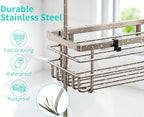 HapiRm Hanging Shower Caddy Organizer - No Drilling Shower Shelves with Hooks and Toothbrush Holder, Rustproof 304 Stainless Steel Bathroom Organizer - Brushed Nickel - Image 3