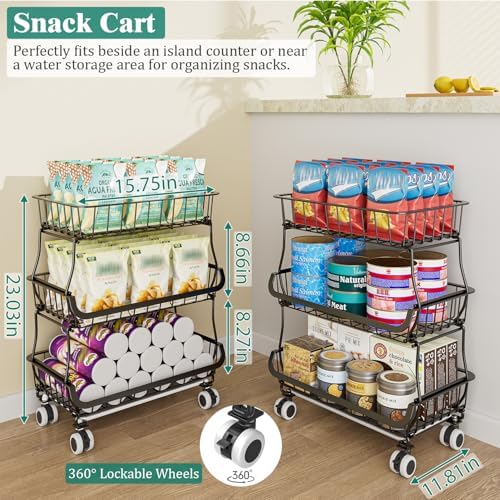 Giwil 3-Tier Rolling Pantry Organizers Fruit Vegetable Storage Basket Cart - Image 4