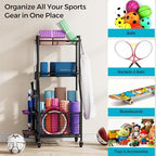 Sports Equipment Storage Rack with Wheels, 3-Tier Ball Organizer - Image 5