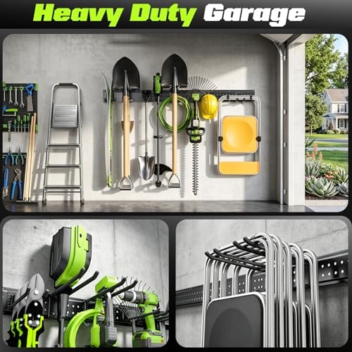 Garage Tool Organizer Wall Mount, 66 Inch Heavy Duty Garage Organization System with 13 Adjustable Hooks, Garden Tool Storage Rack for Garage, Yard & Shed, Holds Up to 520 lbs - Image 6