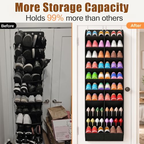UVIAHOMI 20-30 Pairs Over the Door Shoe Organizer, Breathable Pockets Hanging Shoe Storage for Closet, 10-Tier Door Shoes Rack, Handing Shoes Holder Fit All the Family's Sneakers, Boots, Heels, Black - Image 6