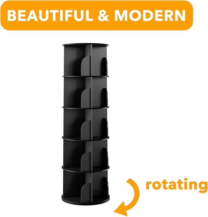 SpaceAid 5 Tier Rotating Bookshelf Tower, Spinning Bookcase Lazy Susan, Revolving 360 Book Shelf Storage Round Carousel, Vertical Rotate Turning Spiral Corner Organizer, Black - Image 7
