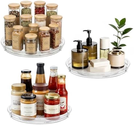 LAMU 3 Pack Lazy Susan Organizer, 9'' Clear Lazy Susan Turntable for Cabinet, Fridge, Kitchen, Pantry, Countertop, Table Top, Refrigerator Organizers and Storage, Seasoning and Spice Organizer by YourHome-OrganizationHelper