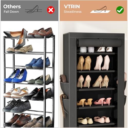 VTRIN Vertical Narrow Shoe Rack Organizer 10 Tier Tall Shoe Shelf Holds 20-22 Pairs with Non-Woven Dustproof Cover for Closet, Entryway Black - Image 6