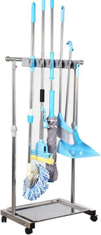 movable mop broom holder put wet mops floor standing cleaning tool rack stainless for schools, hospitals, factories, hotels, restaurant, etc. by QTJH