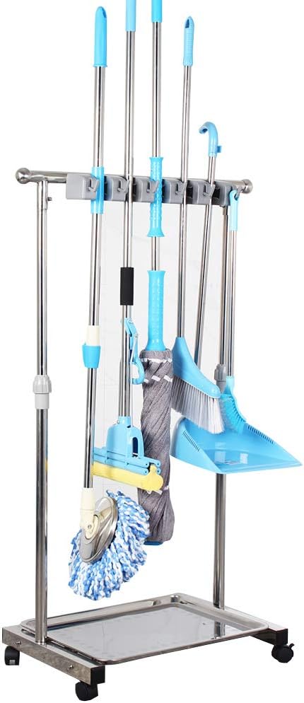 movable mop broom holder put wet mops floor standing cleaning tool rack stainless for schools, hospitals, factories, hotels, restaurant, etc. by QTJH
