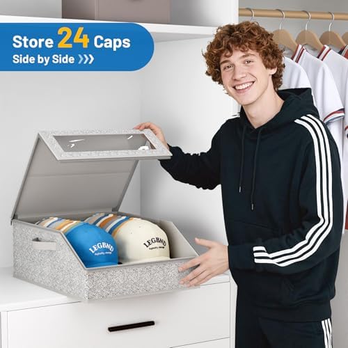 AOODA Sturdy Hat Storage for Baseball Caps, Holds up to 24 Caps Clear Hat Organizer for Closet, Bedroom, Wide Hat Box with Cardboard (Grey) - Image 3
