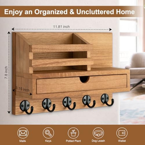 Key Holder Wall Mount, Mail Holder with Storage Drawer - Image 2