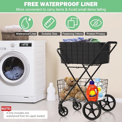  2-Tier Large Collapsible Grocery Cart On Wheels 400lbs Shopping Cart - Image 6