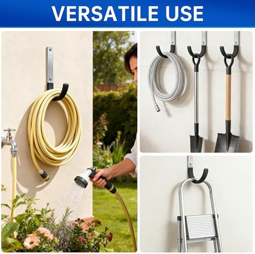 GeeWatom Heavy Duty Steel Garage Hooks,Garage Storage Utility Hooks,Heavy Duty Garage Garden Tool Organizer,Steel Wall Mount Hooks, Garden Hose Hanger, Black U Hooks (Dark Brown-4PC) - Image 4