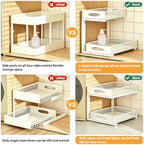 2 Pack Under Sink Organizer, 2-Tier Pull Out Kitchen Cabinet Organizer, Height Adjustable Metal Slide Out Bathroom Organizers and Storage Makeup Drawer Organizer for Office Bedroom(A-White, 2Pack) - Image 6