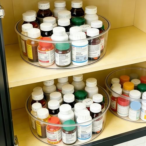 Medicine Bottle Organizer, Medicine Organizer for Cabinet, 10.24" Diameter, Transparent Lazy Susan Medicine Cabinet Organizer for Supplement Vitamin Pill Bottle Storage - Image 6