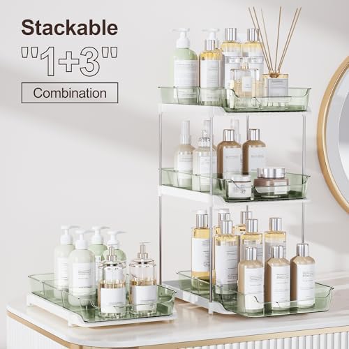 Delamu 2-Tier Multi-Purpose Bathroom Under Sink Organizers and Storage, Stackable Kitchen Pantry Organization, Pull Out Medicine Cabinet Organizer with Movable Dividers, Light Green, 2 Pack - Image 3