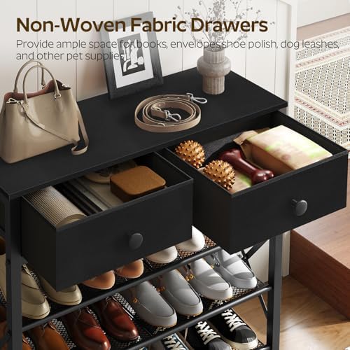 YATINEY 5 Tier Shoe Rack, Large Capacity Shoe Storage Organizer, Metal Shoe Shelf with Drawer and Wooden Top, for 20 Pairs of Shoes, for Entryway, Closet, Black SS25BB - Image 4