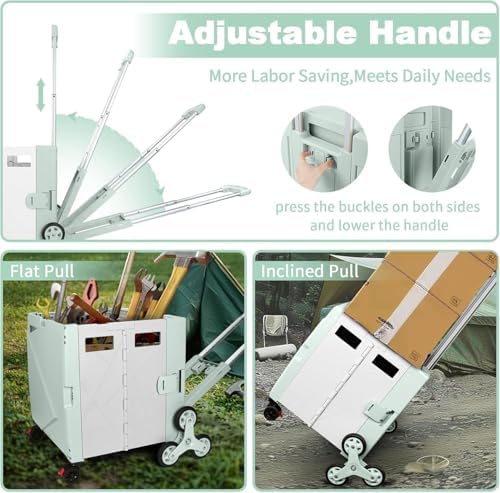 FELICON Folding Climber Utility Cart Rolling Crate Handcart Box-Green White - Image 2