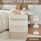 AINUOQI Laundry Basket with Handles - Blanket Basket & Hampers for Bedroom Aesthetic, Laundry Hamper & Blanket Storage for Living Room, Clothes Hamper, Tall, Large 17" x 14" x 22”, Light Brown & White - Image 6