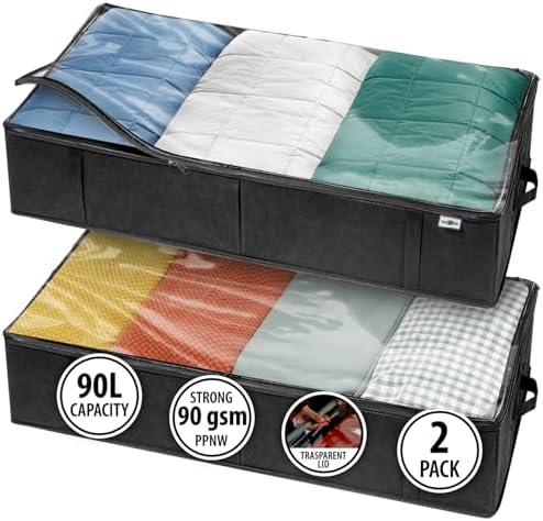 StorageExpert Under Bed Storage Containers, Closet Organizer, Black, 2 Pack | Under Bed Storage, Foldable Fabric, Large Capacity, Dustproof, Clothes Storage, Blanket Storage, Toy Organizer, Space Saving by StorageExpert