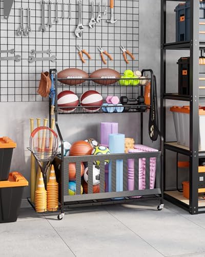 Kitsure Sports Equipment Organizer with Wheels, Garage Ball Storage, 45.6"H - Image 6