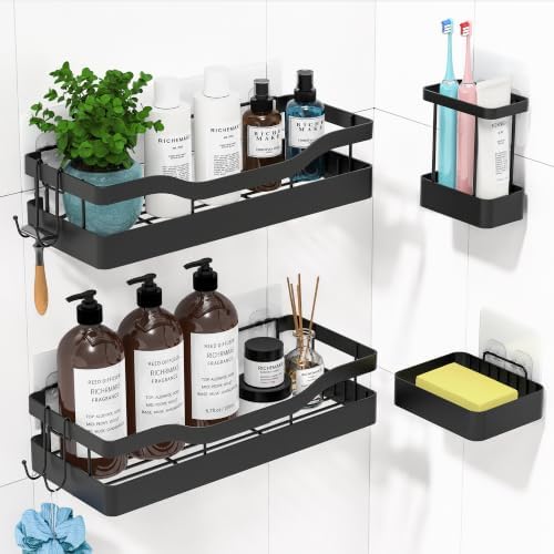 Heavy-Duty Adhesive Shower Caddy, Black Organizer by RicheMake