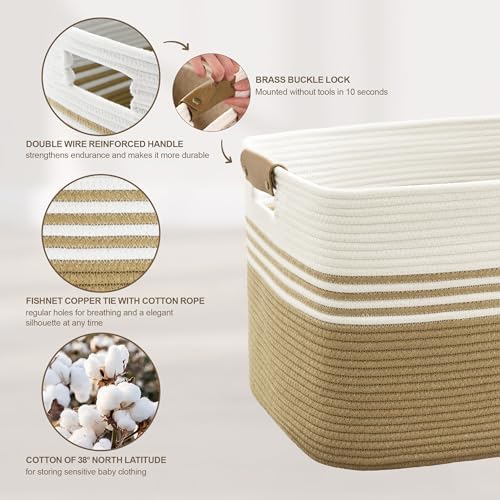72L Large Woven Laundry Basket Hamper with Leather Handles,Khaki - Image 5