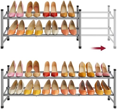 Tajsoon Expandable Shoe Rack for Closet 2 Tier, 28“-41“Stackable, Grey by Tajsoon