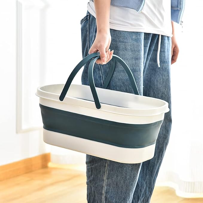 Goderewild Collapsible Plastic Bucket with Wheels 12L (3.17 Gallon) for House Cleaning, Camping, and RV - Multi-Purpose Rectangular Handy Basket for Cleaning Mop - Lightweight and Portable (Blue) - Image 4