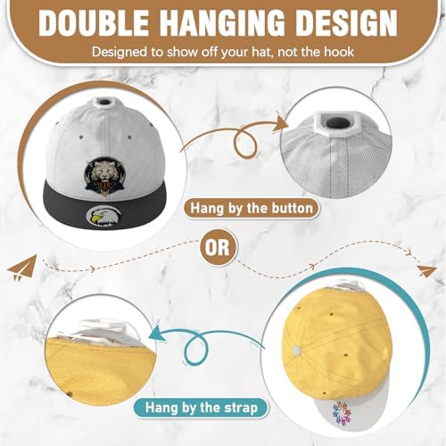 Niunuerga 22 Pack Hat Hooks for Wall, Strong Adhesive Hat Rack for Baseball Caps, Minimalist Hat Organizer Display for Home Decor, Hat Hold Hanger for Wall, Door, Closet, No Drilling (White) - Image 3